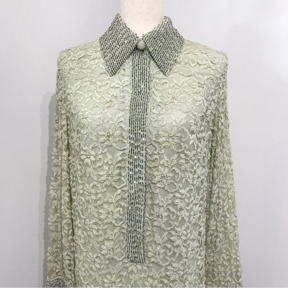 Valentina Ltd 1960s Embroidered Beaded Lace Long Sleeve Tunic Dress 14 VTG 10 to - Picture 4 of 16